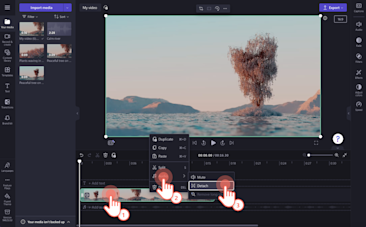 Ein Bild eines Benutzers, der auf der Zeitachse die Audiodatei vom Video trennt.