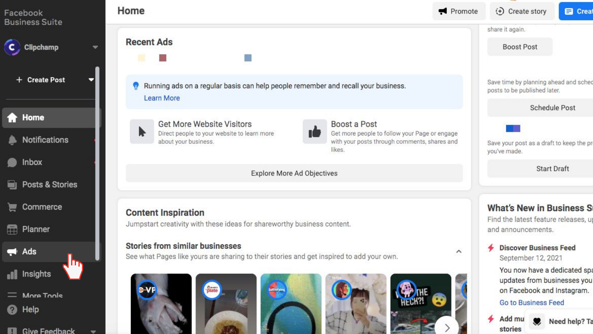 Step 2. Click on Ads within Facebook Business Suite