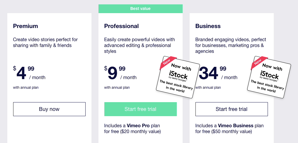 Magisto Pricing plans