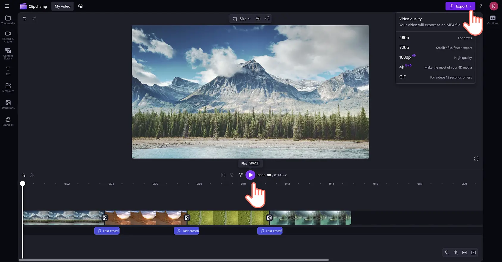 A user exporting a merged video in Clipchamp video editor.