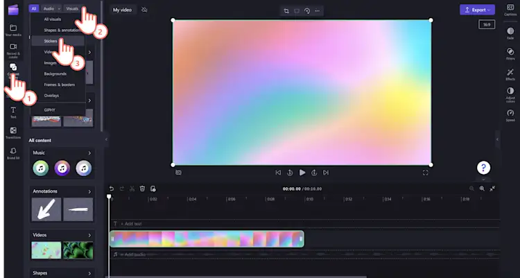 An image of a user clicking on the stickers category.