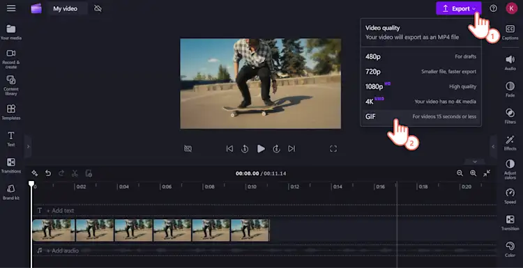 An image of a Clipchamp user exporting their loop video as a GIF.