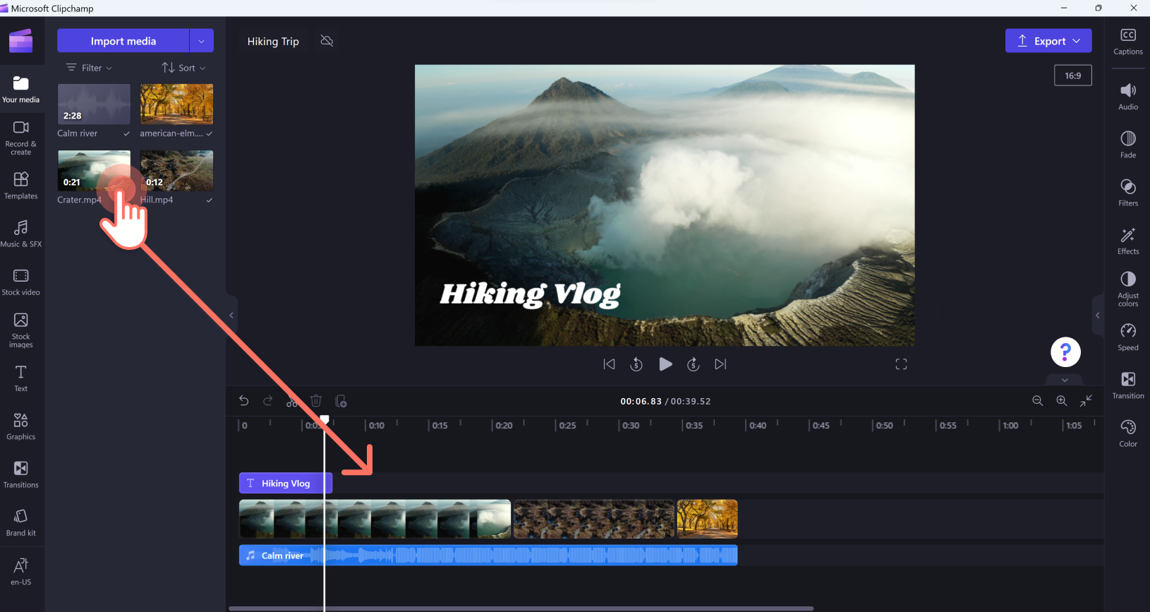 An image of combining videos together in the Microsoft Clipchamp video editing app.