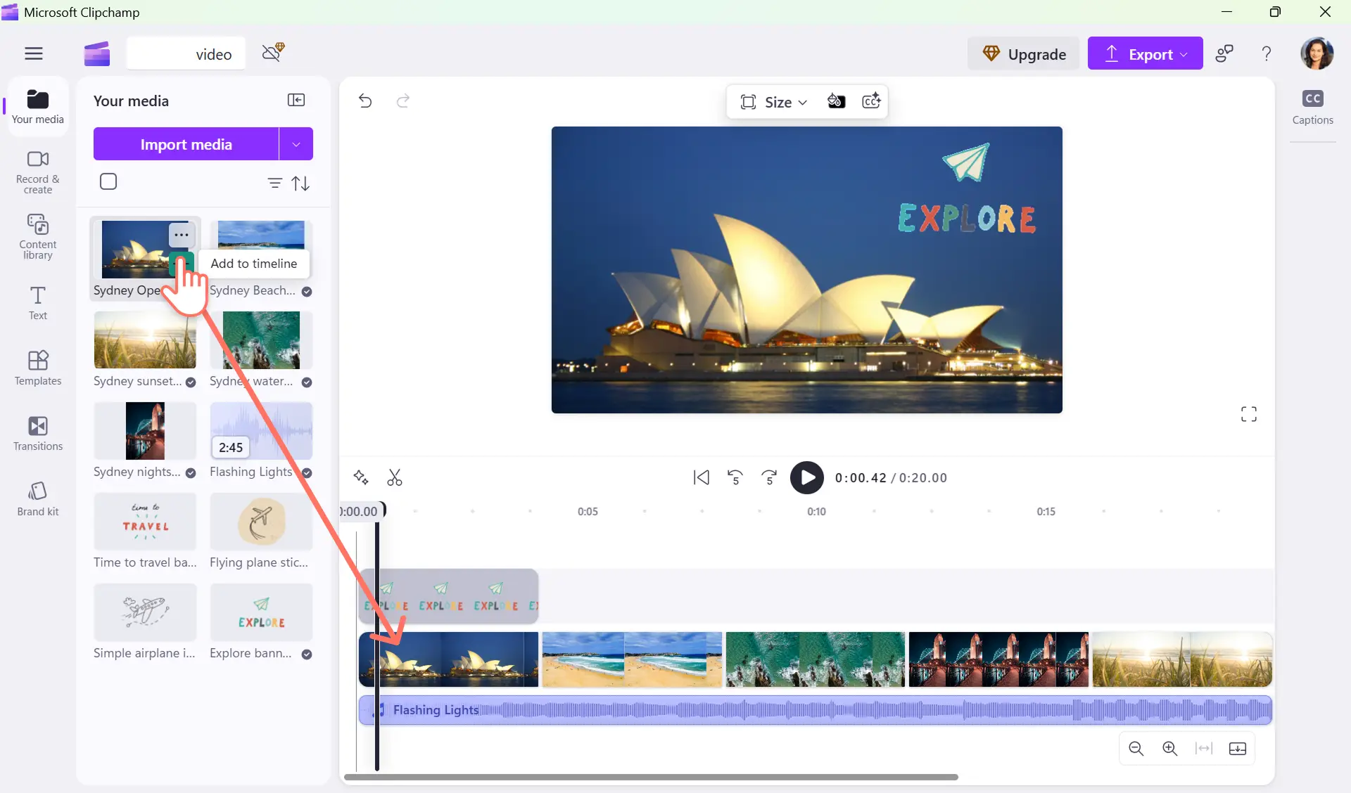 Un'immagine di video combinati insieme nell'app di video editing Microsoft Clipchamp.