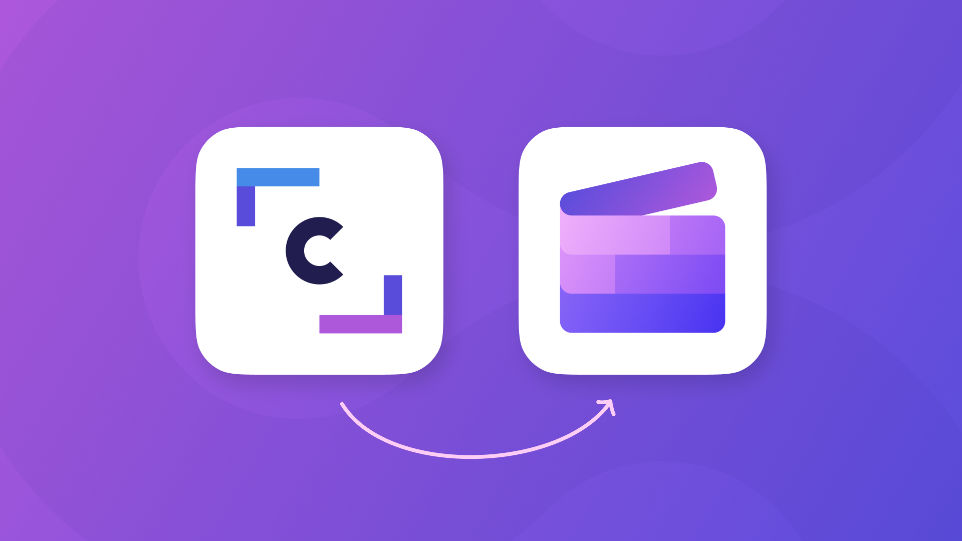 Clipchamp brand logo changes from a C design to a purple clapperboard design in July 2022