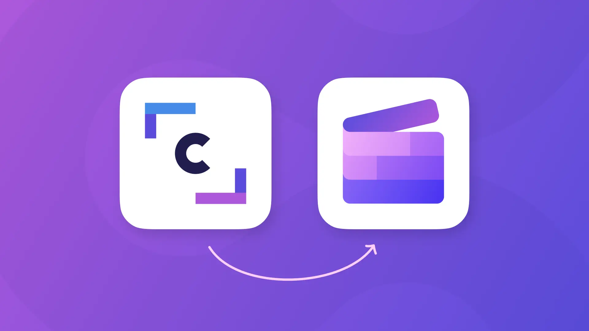Logo jenama Clipchamp bertukar daripada reka bentuk C kepada reka bentuk papan cam berwarna ungu pada Julai 2022