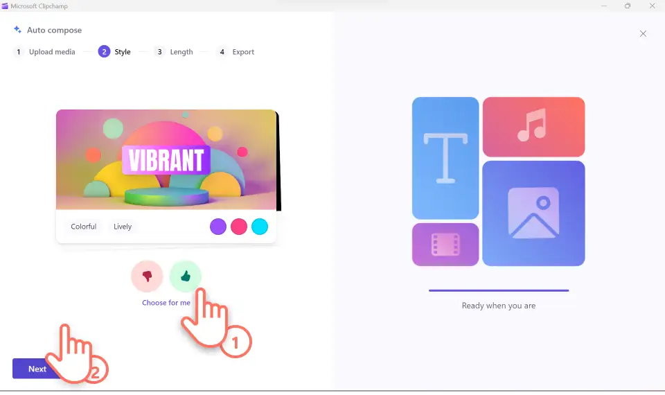 Clipchamp auto compose style options