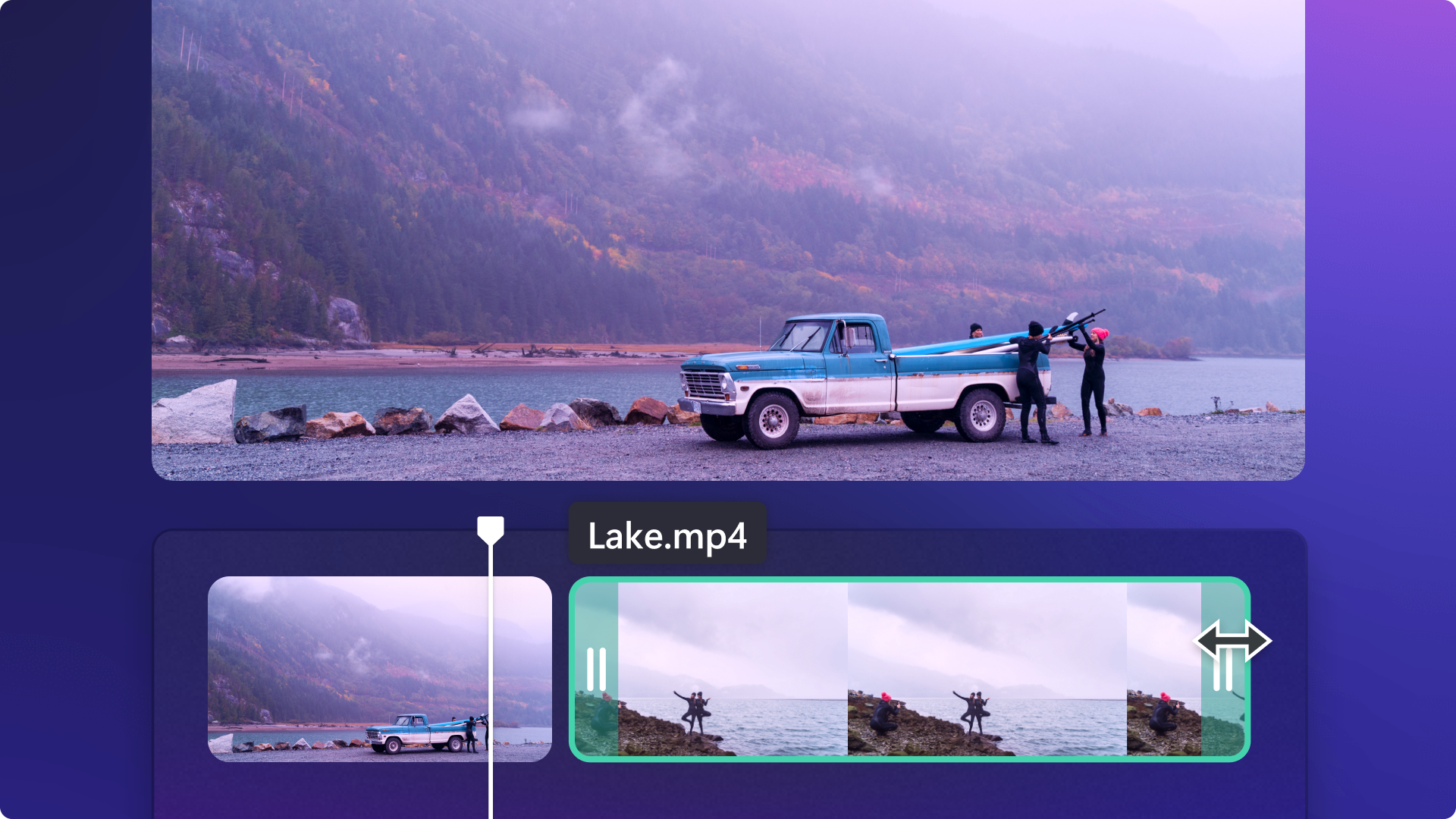 An image of Clipchamp's video editing timeline combining a travel video.