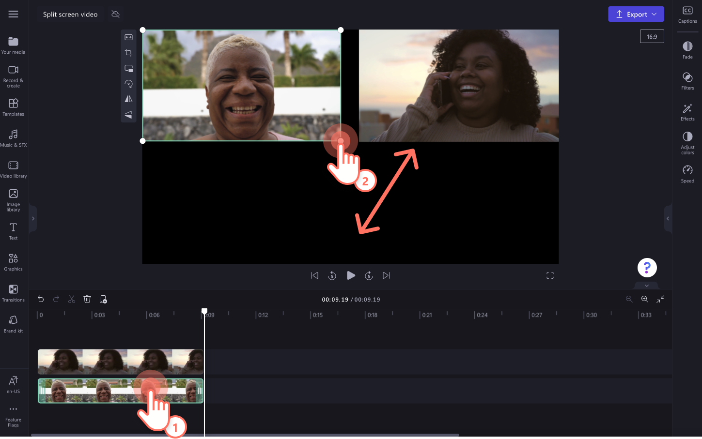 An image of a user freehand resizing a video.