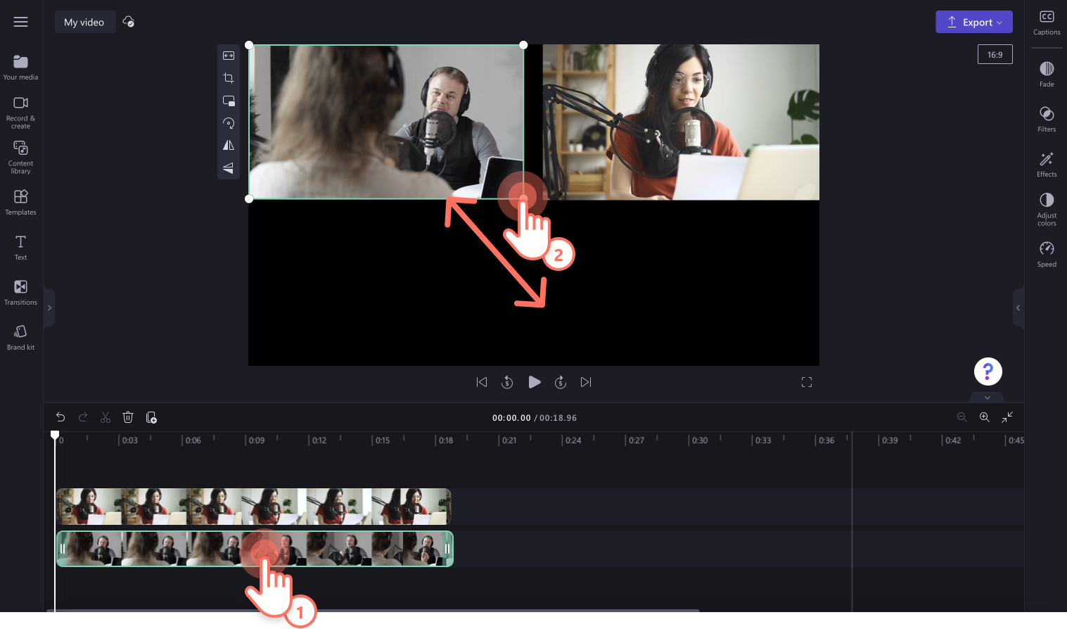 An image of a user freehand resizing a video.