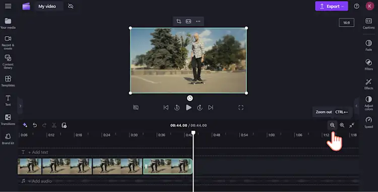 An image of a Clipchamp user expanding the view of the editing timeline.