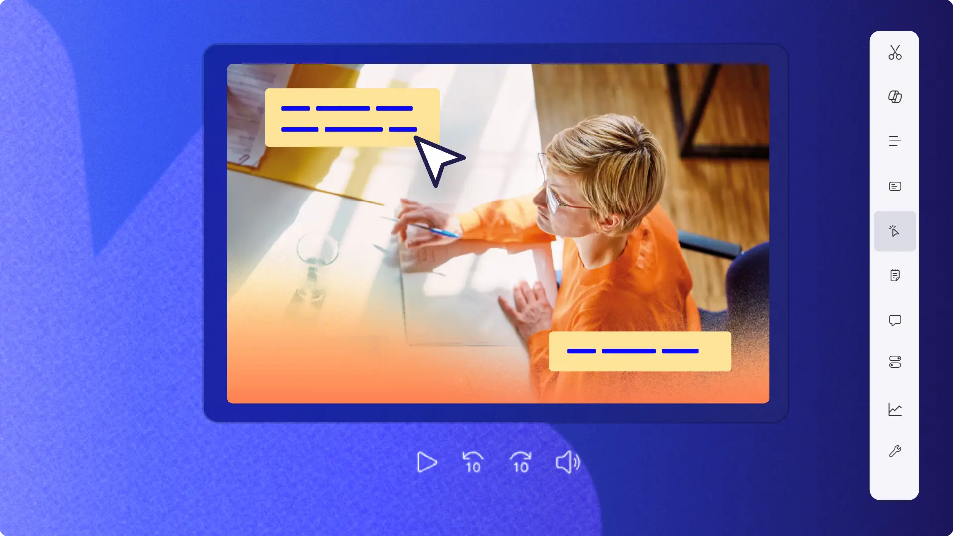 An abstract image of forms and callouts added to a video recording