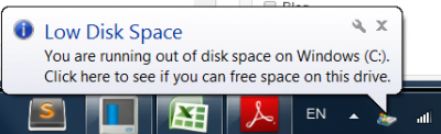 Windows 7 low disk space message