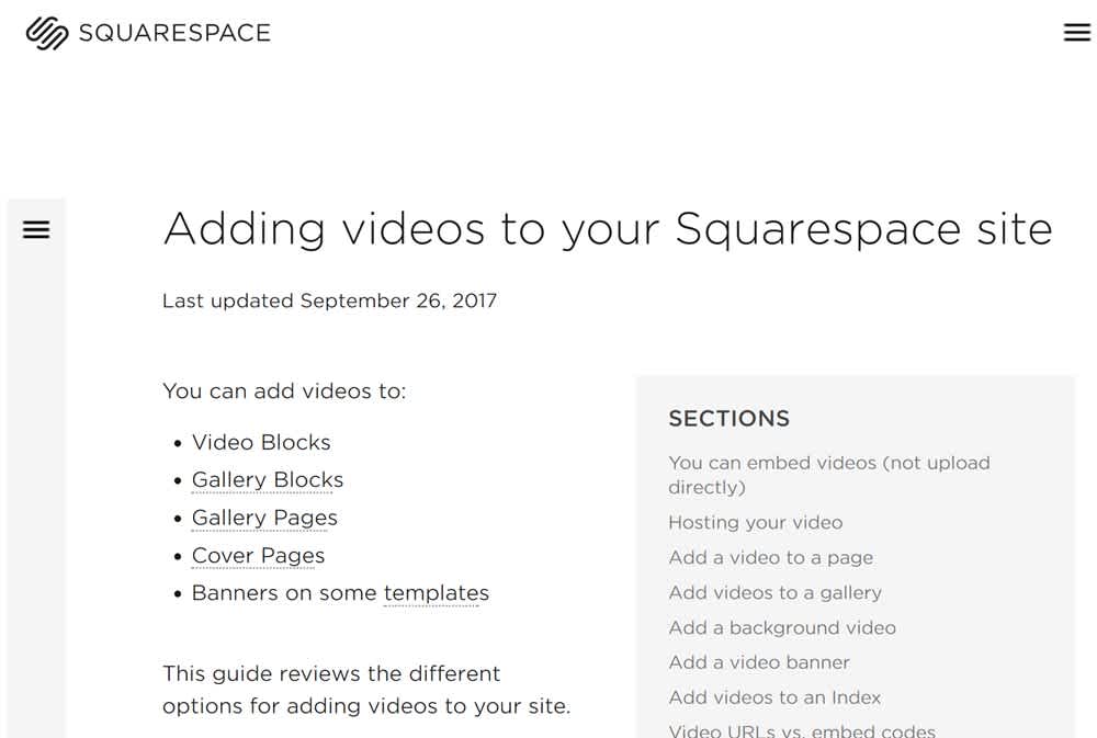 Squarespace KB about embedding videos