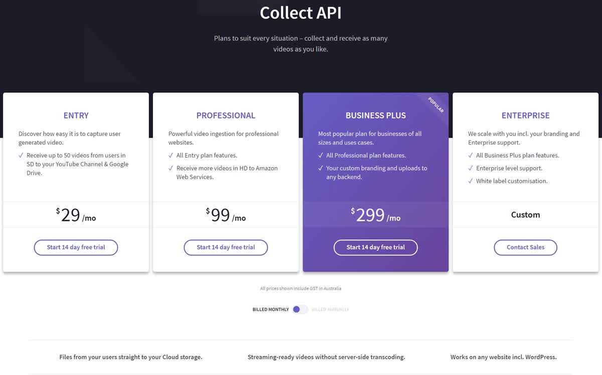 Clipchamp API and WordPress plugin pricing