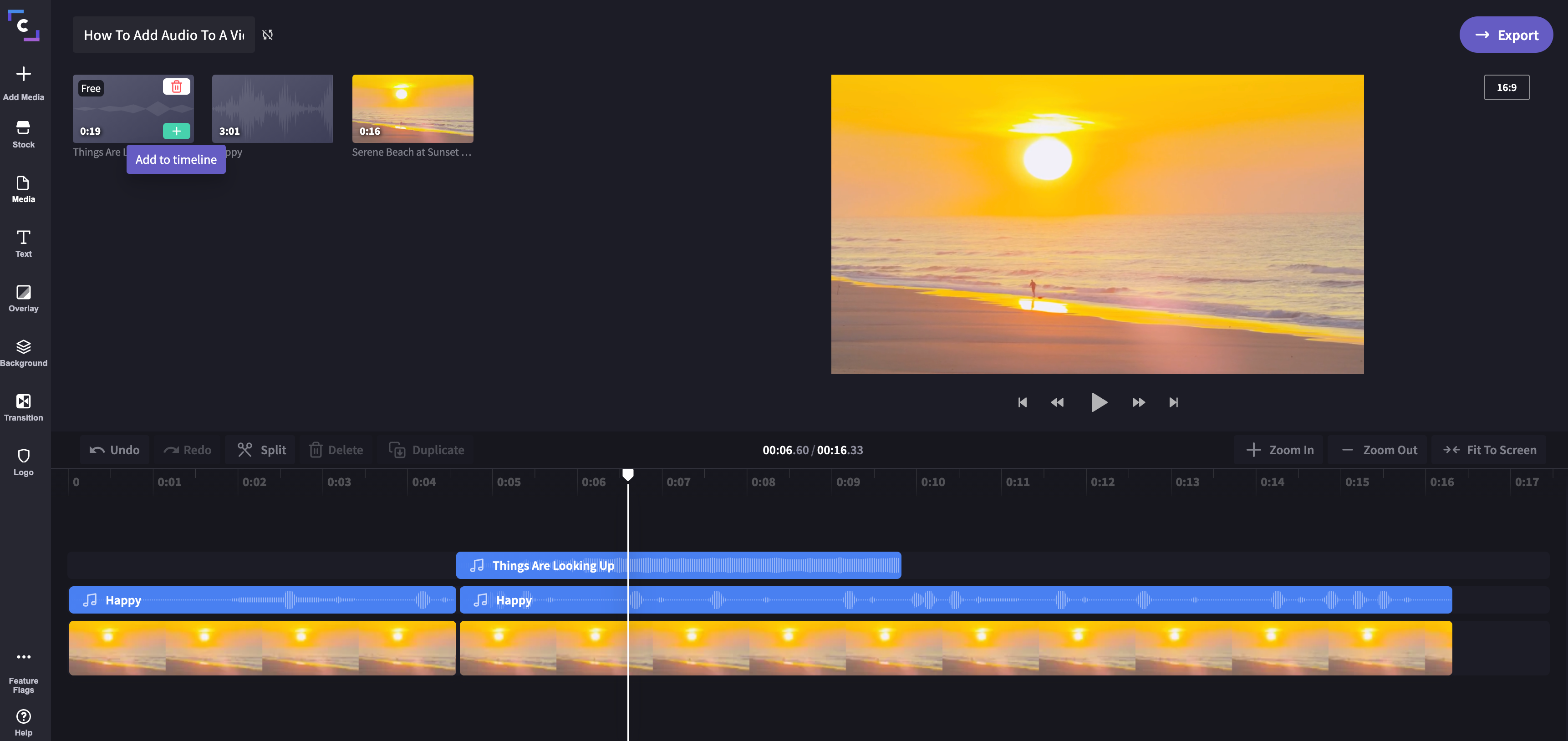 More audio added to a video