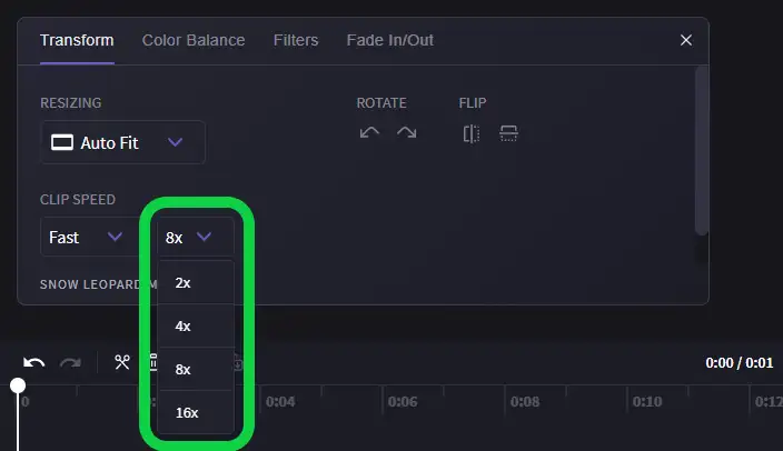 Select how fast you want your clip to be