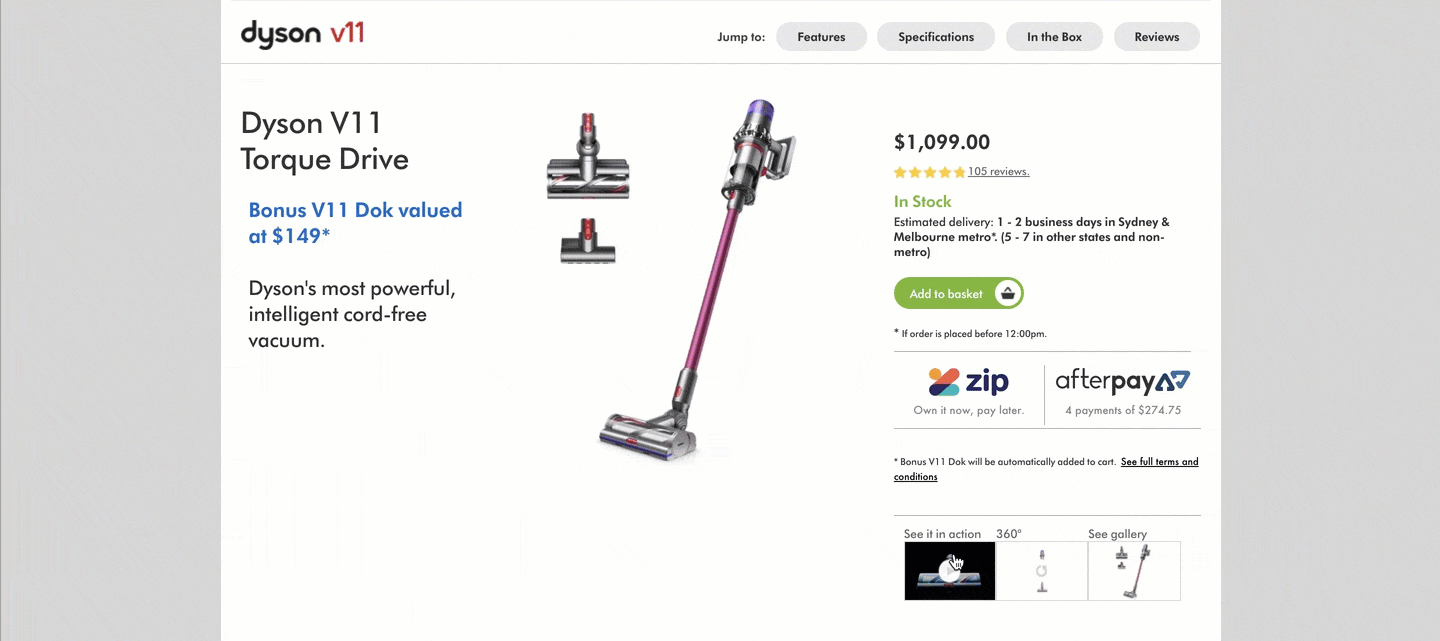 Example of product demo video from Dyson website.