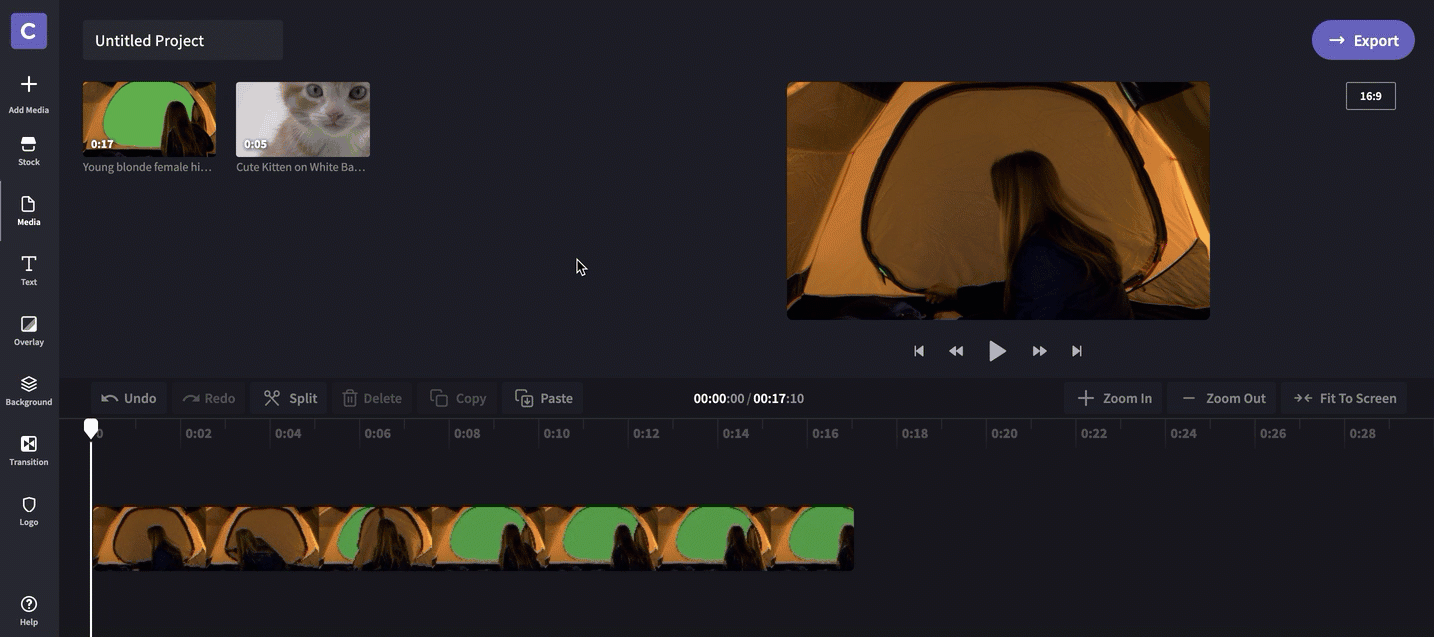 How to make green screen videos add background clip to timeline.