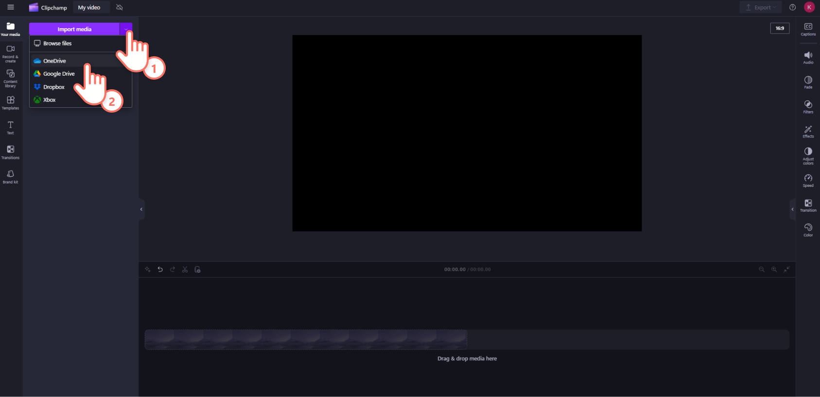 A user importing media into the Clipchamp editor.