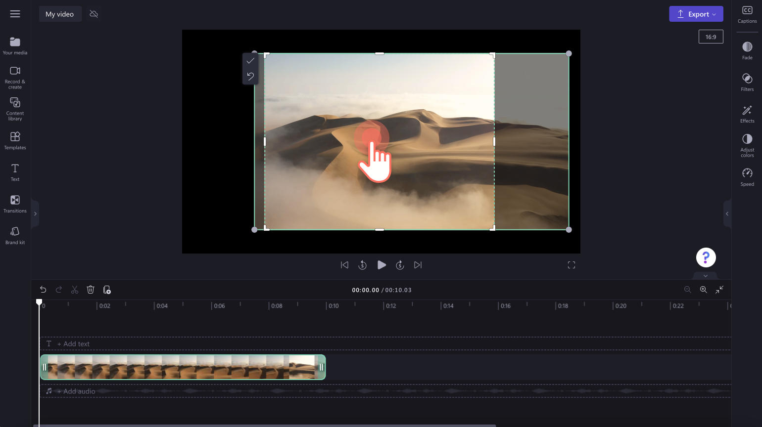 An image of a user freely dragging and dropping the video preview window to reposition the asset.