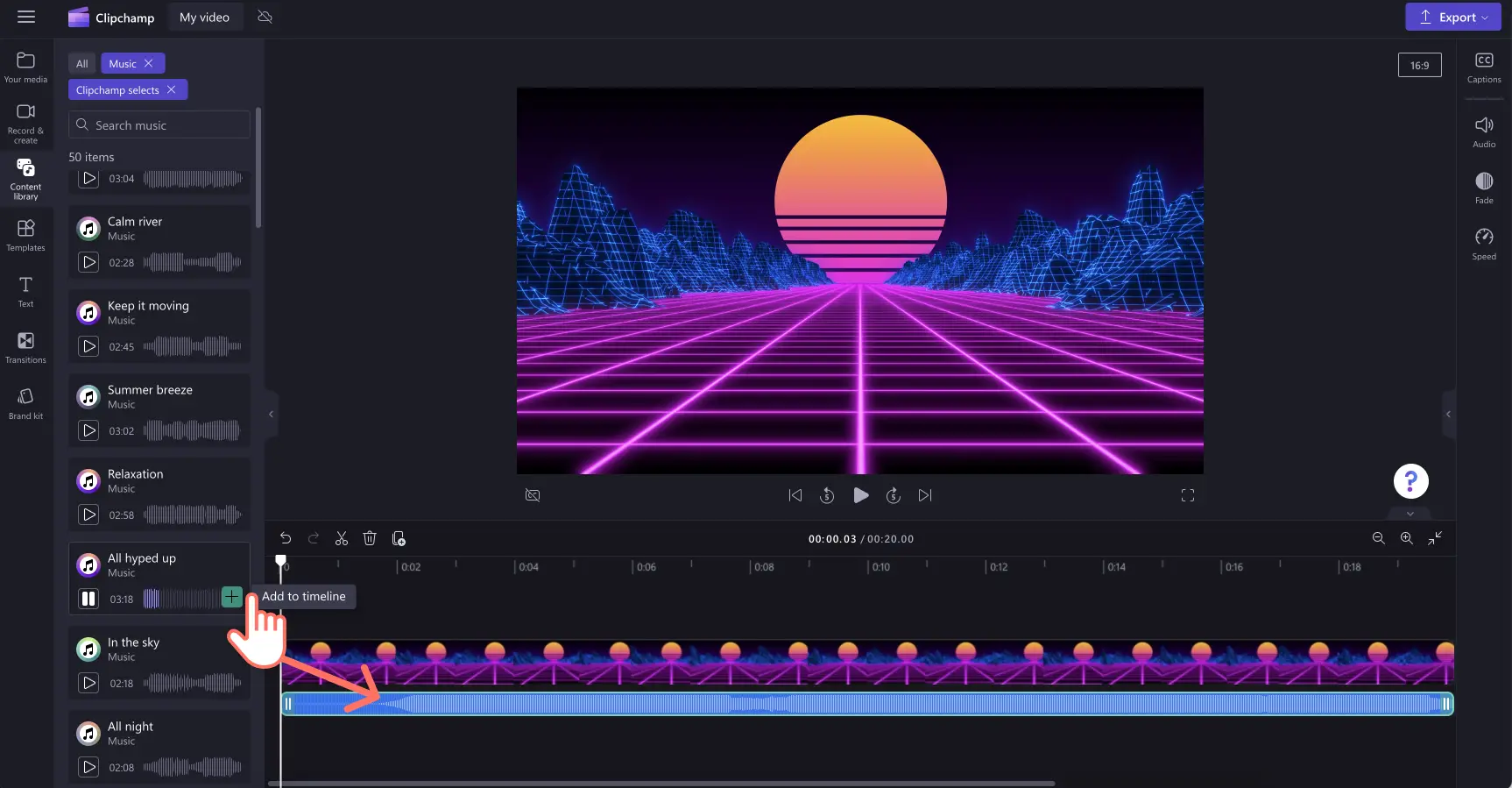 How to make a video with Clipchamp’s audio visualizer - step 2 B