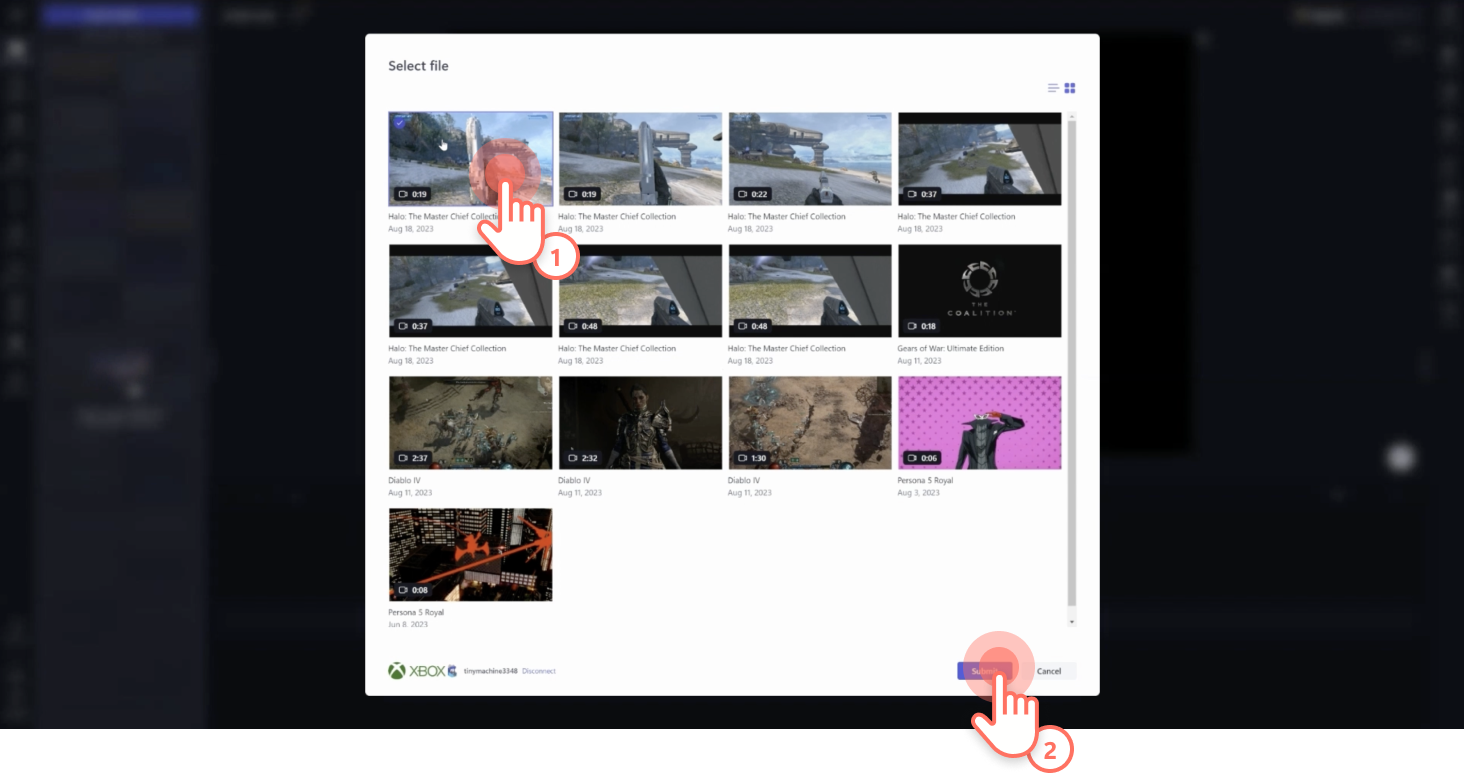 An image of a user selecting Xbox videos to import.