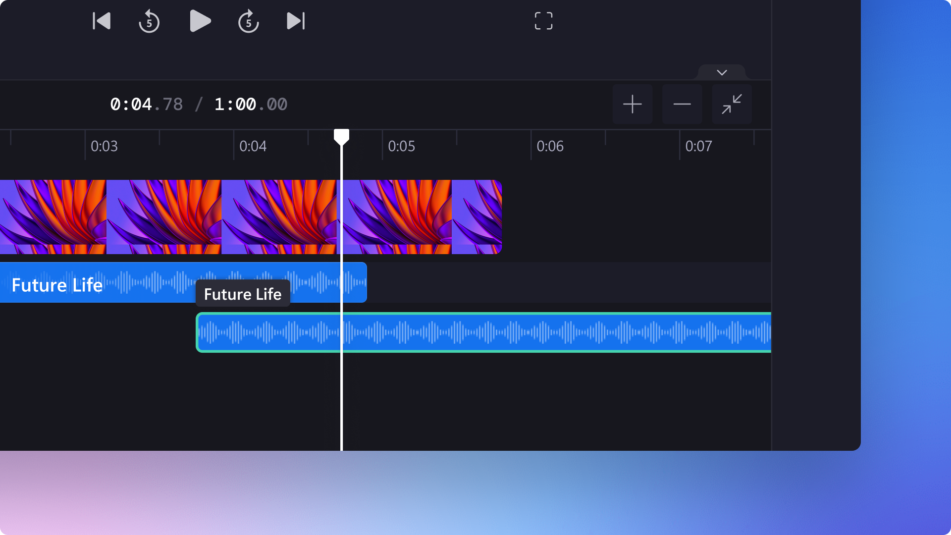 An image of audio files in Clipchamp.