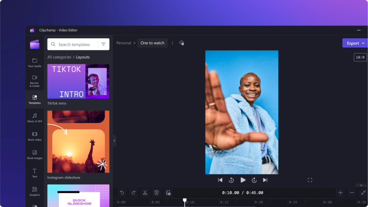 An image of editing a vertical video suitable for TikTok inside Clipchamp video editor