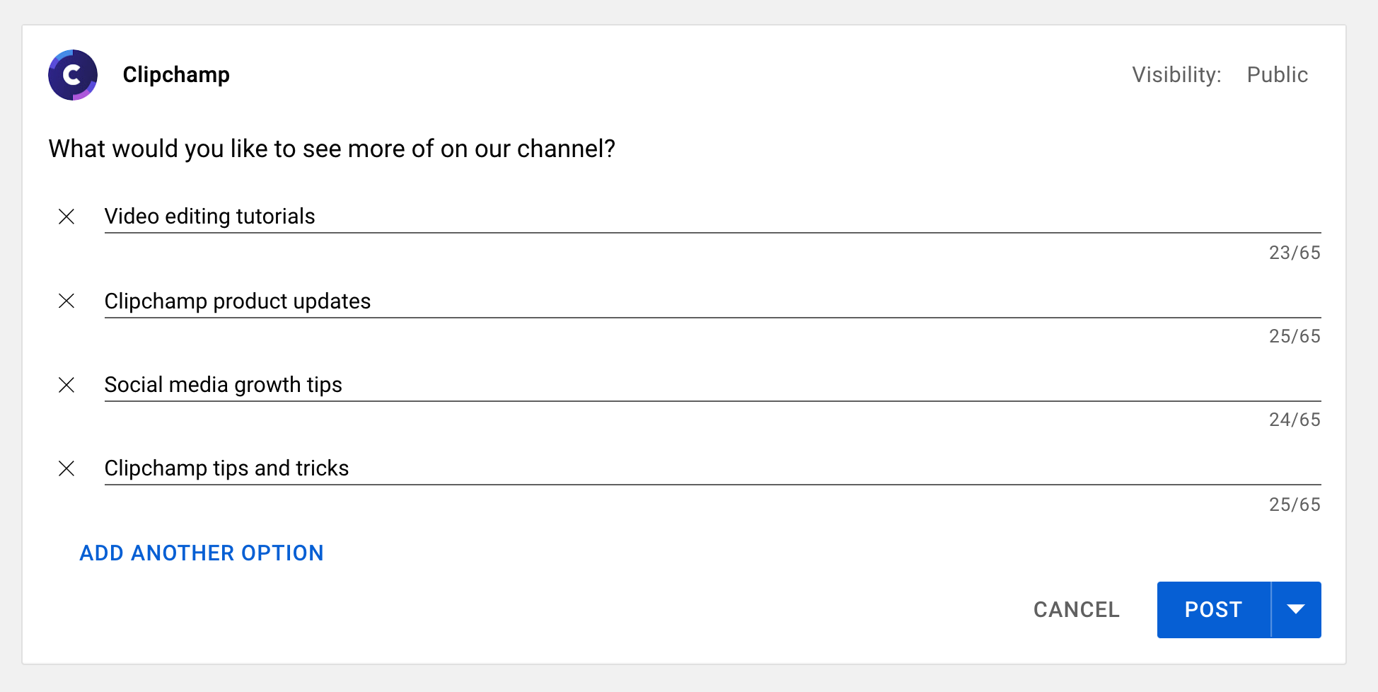 Clipchamp example YouTube poll