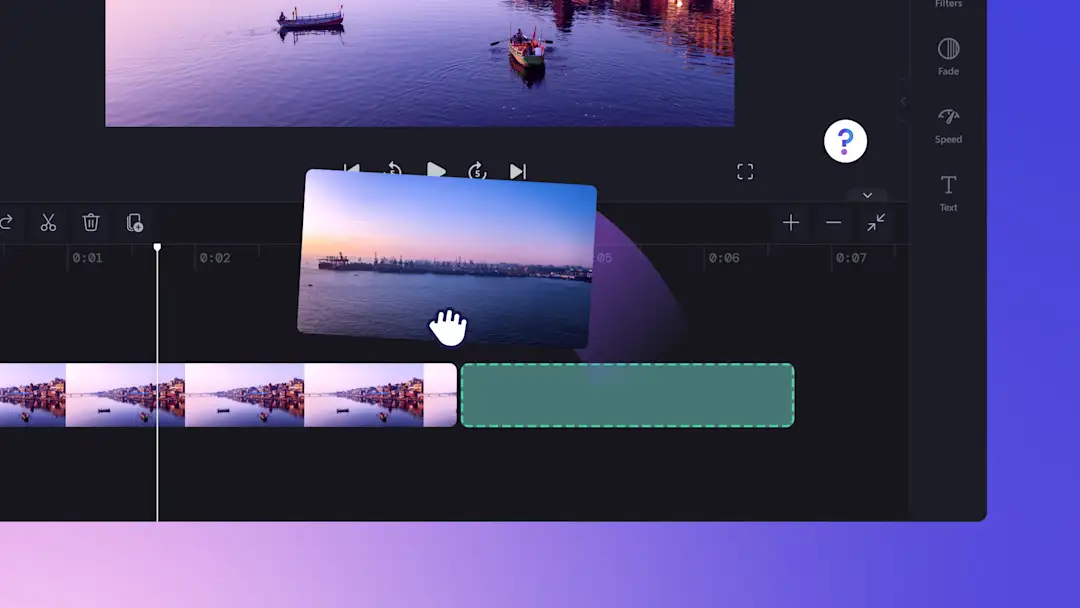 Imej abstrak yang menunjukkan cara menggabungkan dua aset media pada garis masa Clipchamp.