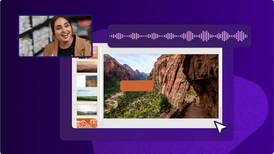 A user adding an audio narration to a PowerPoint presentation recording in Clipchamp