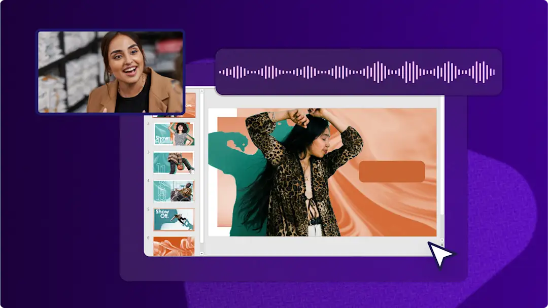 A user adding an audio narration to a PowerPoint presentation recording in Clipchamp