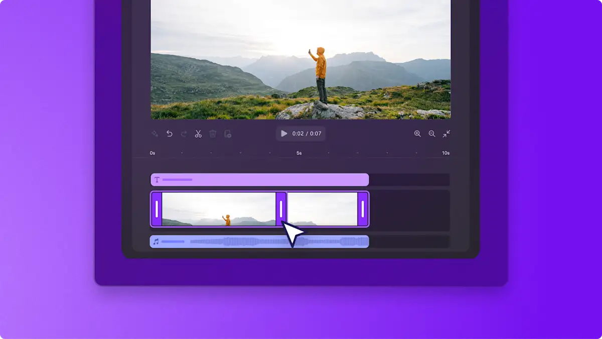 用户在 Clipchamp 的编辑时间线上剪裁视频资产。