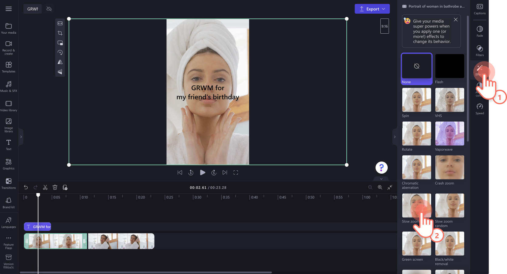 An image of a user adding an effect to a video.
