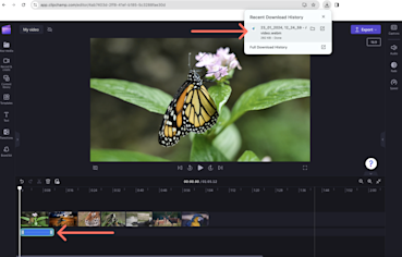 Hình ảnh bản ghi âm giọng nói được tải xuống thiết bị và thêm vào dòng thời gian.