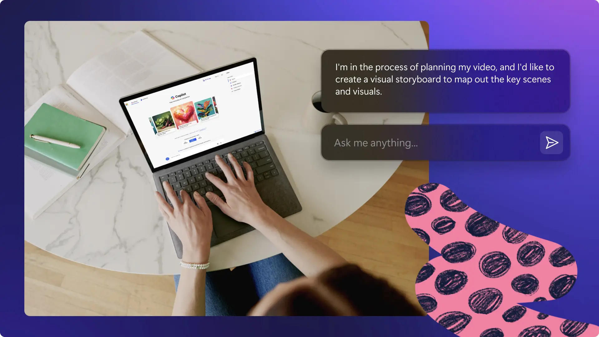 A user chatting with Copilot to create video scripts