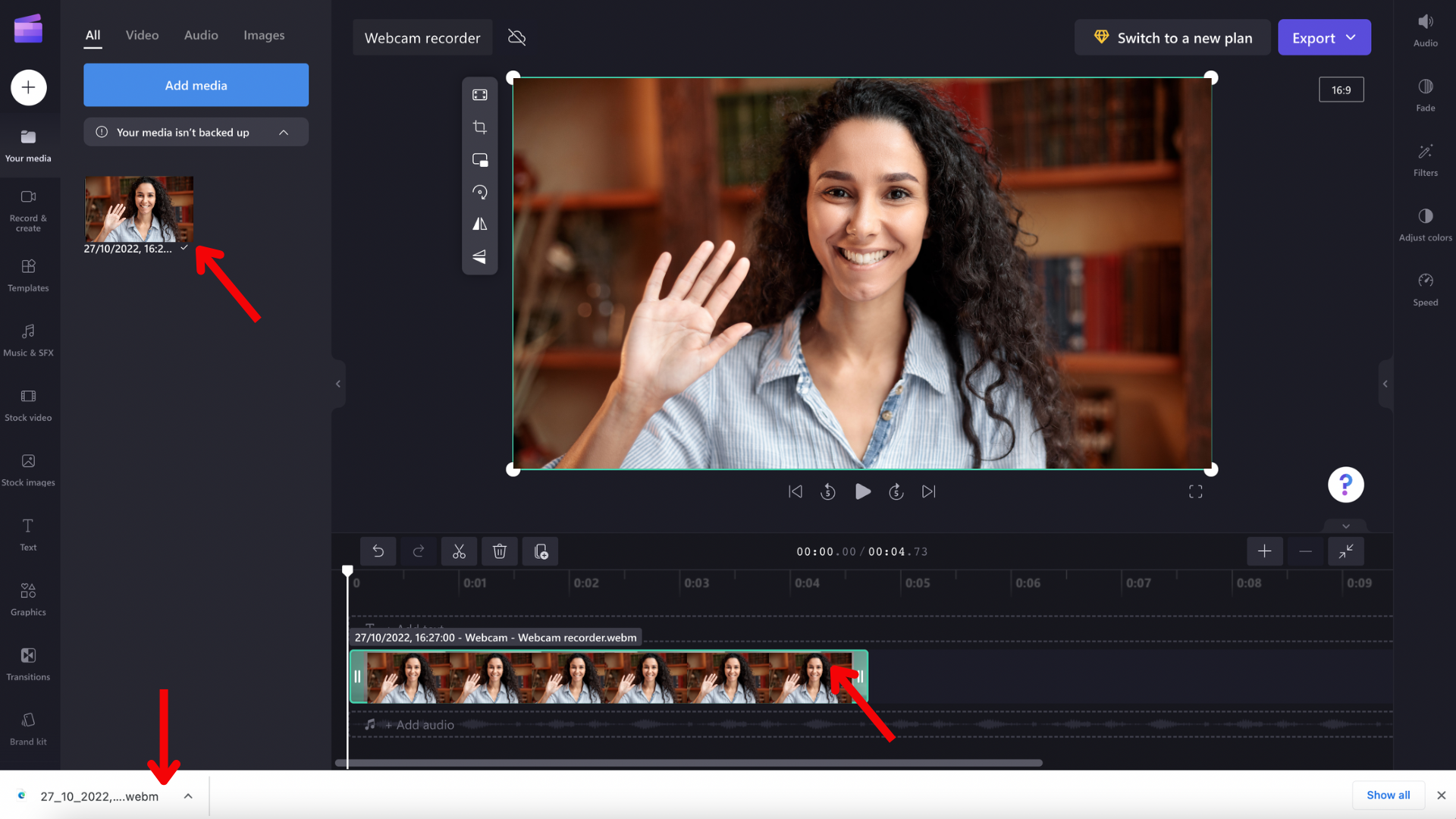 An image of a webcam recording in the editor.