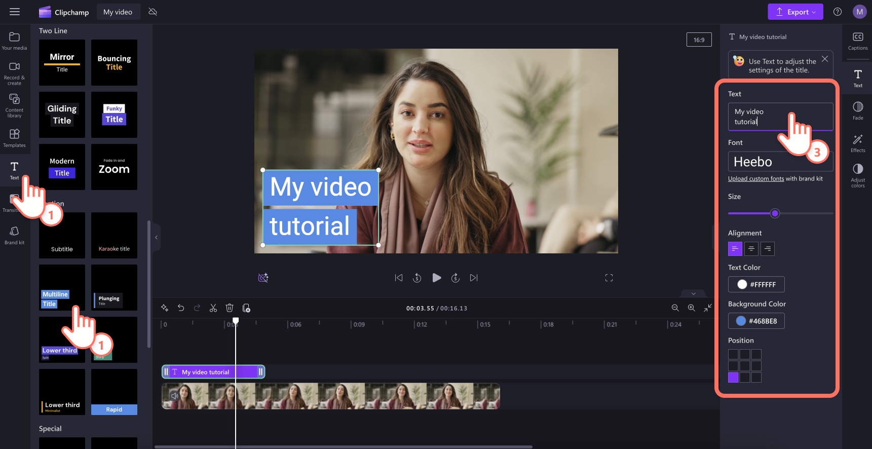 An image of a user adding text to their video.