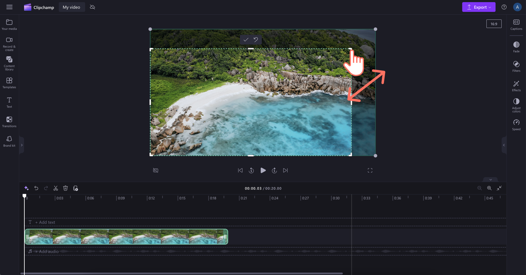 An image of a user cropping a video using the cropping handles.