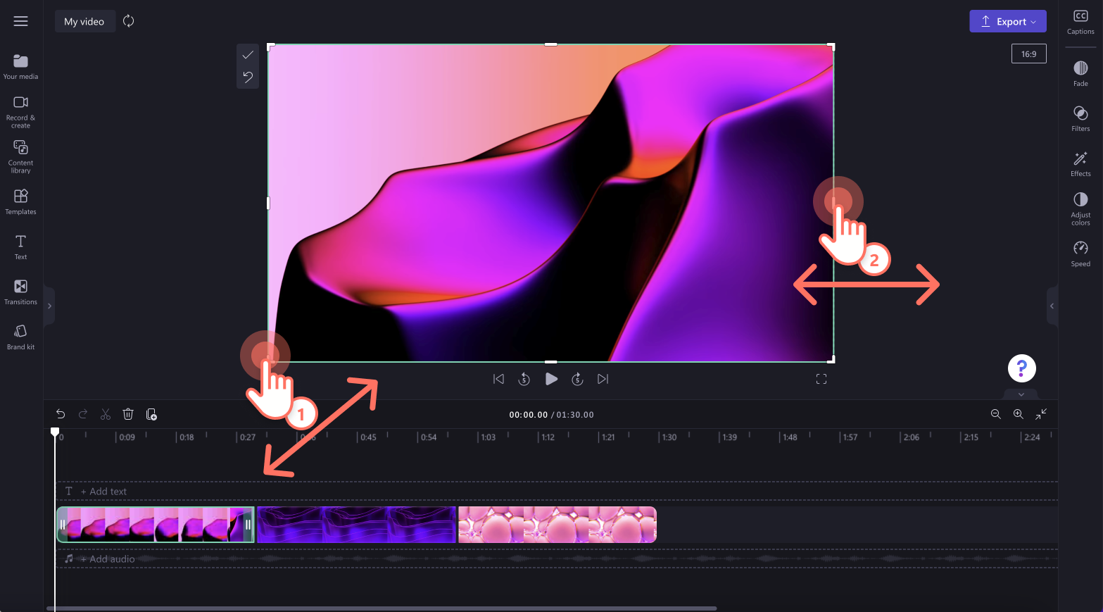 An image of a user cropping a video using the cropping handles.
