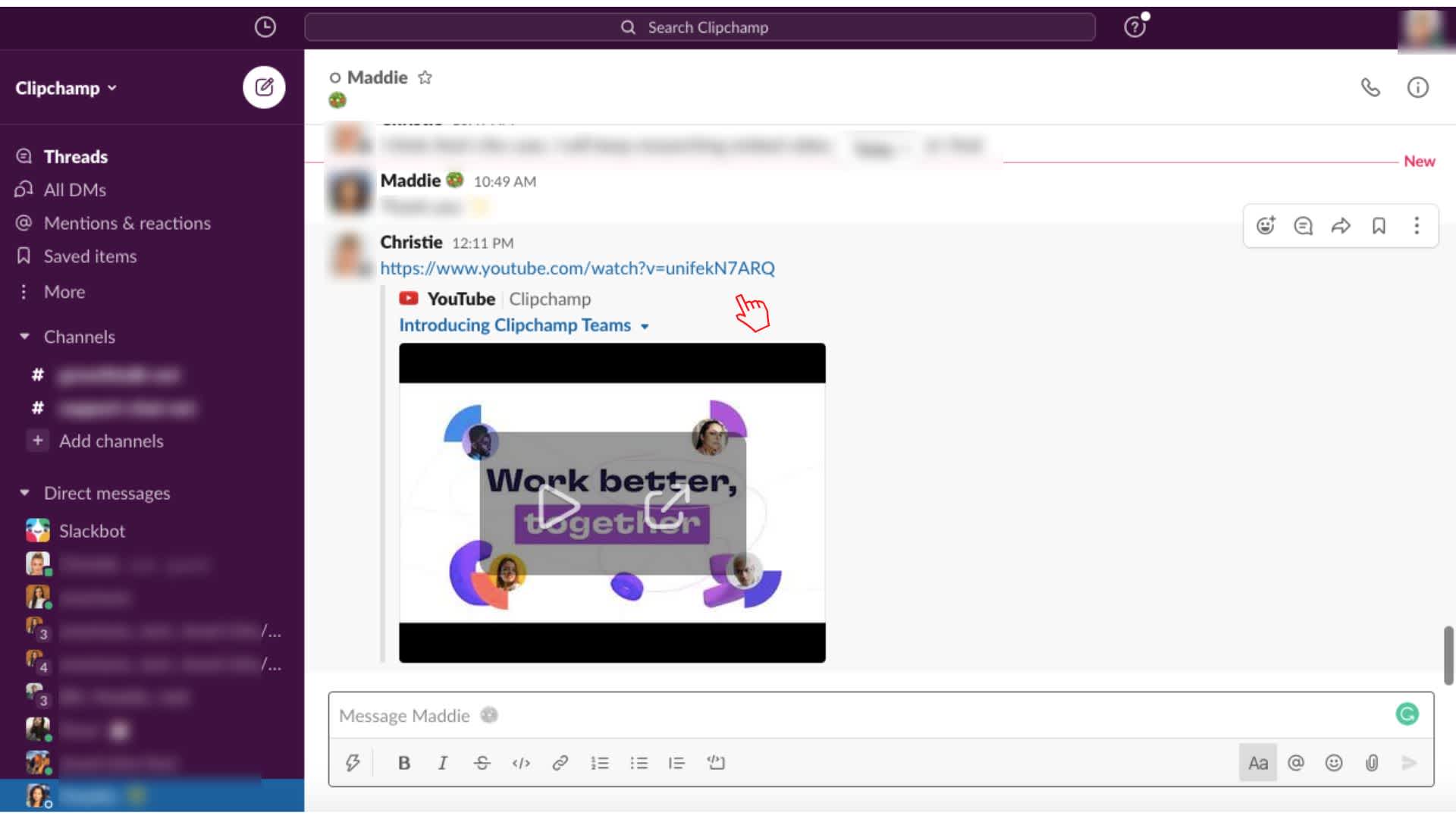 4. Link an existing YouTube or Vimeo video - How to Embed Video in Slack