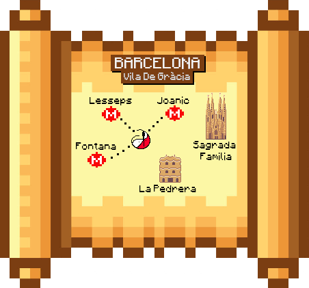 World Viceous map. Vila de Gràcia, closer metro stops: Lesseps, Joanic and Fontana.