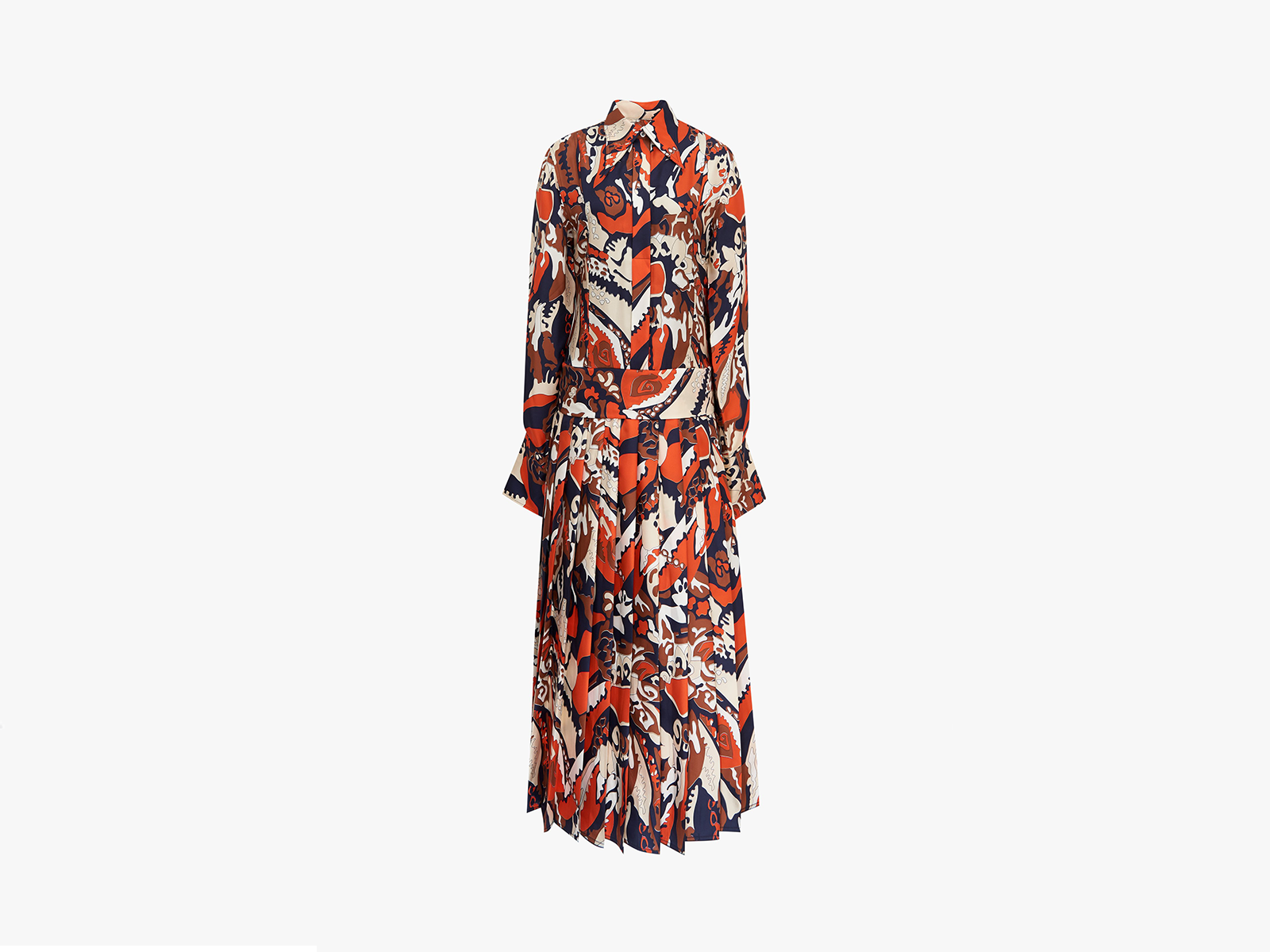 Victoria Beckham Pleated Shirt Dress In Abstract Scarf Print