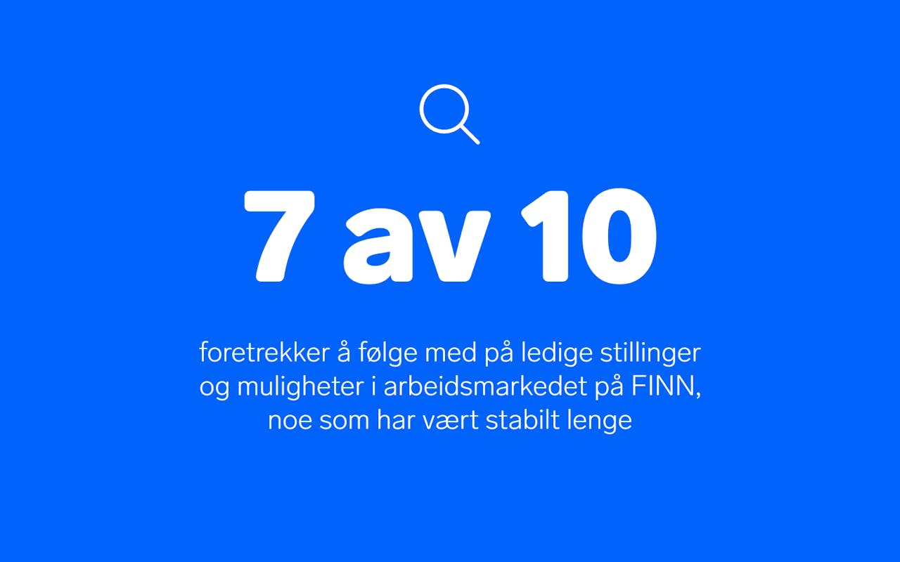 "7 av 10 foretrekker å følge med på ledige stillinger og muligheter i arbeidsmarkedet på FINN, noe som har vært stabilt lenge".