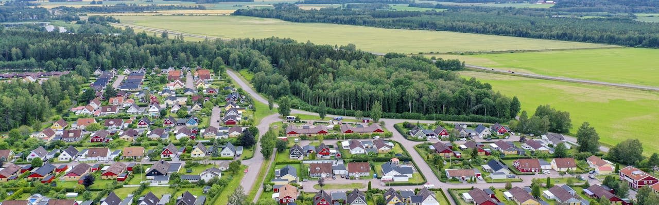 Flyfoto over et boligområde