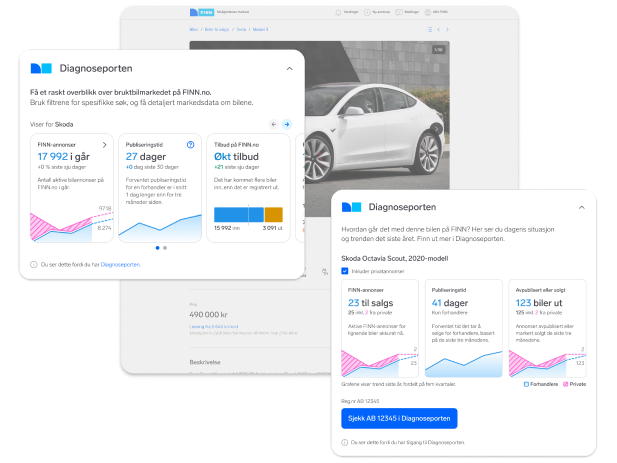 Bildet viser løsningen Diagnoseporten, som er et analyseverktøy fra FINN motor.