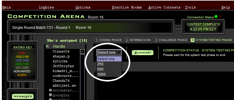 topcoder contest arena