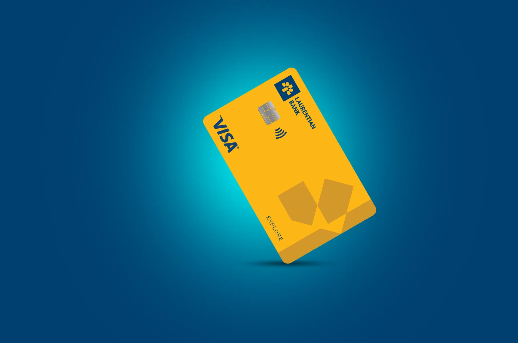 Yellow Laurentian Bank Visa* EXPLORE credit card. 