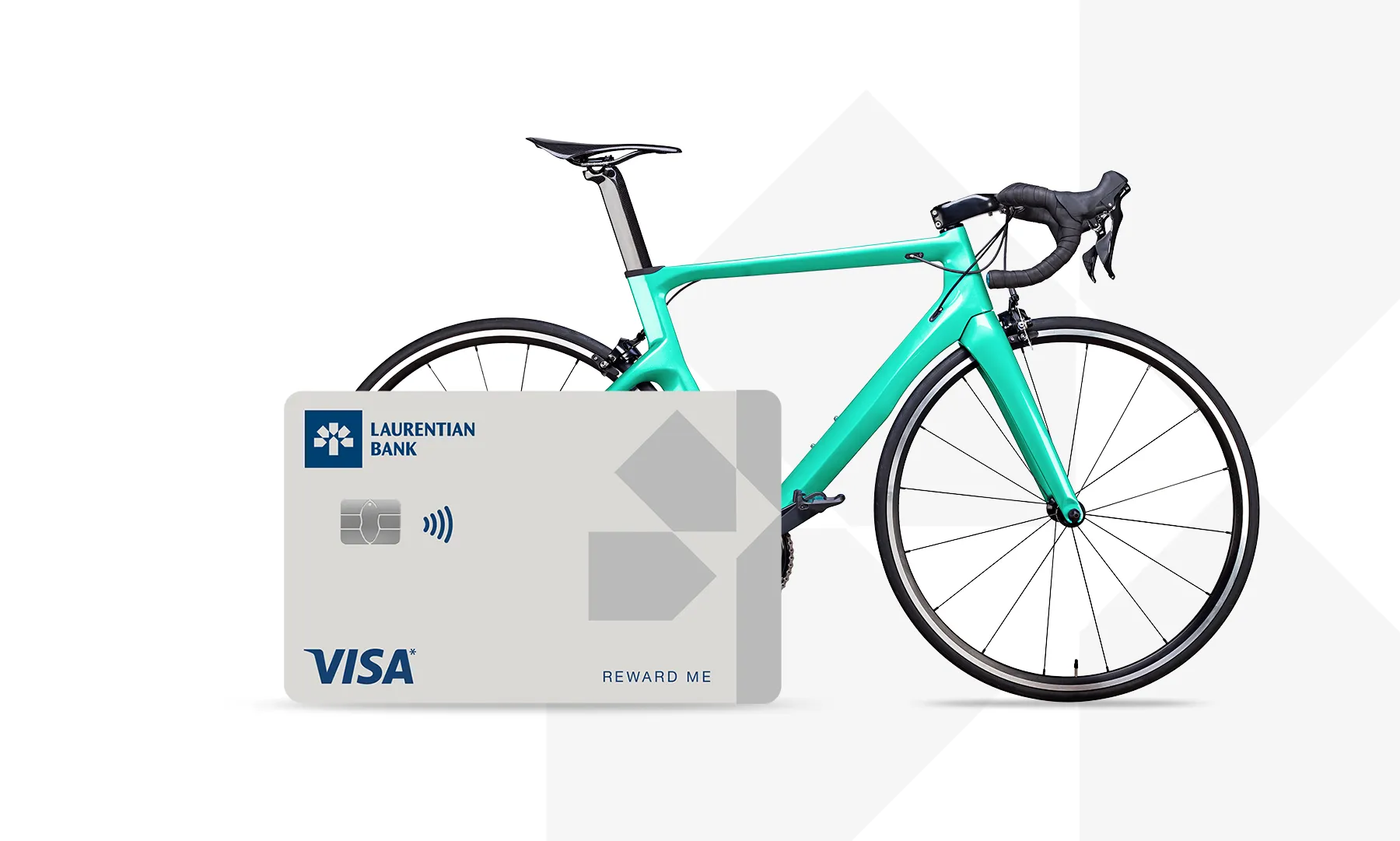 Laurentian Bank Visa* Reward Me credit card with a bicycle.